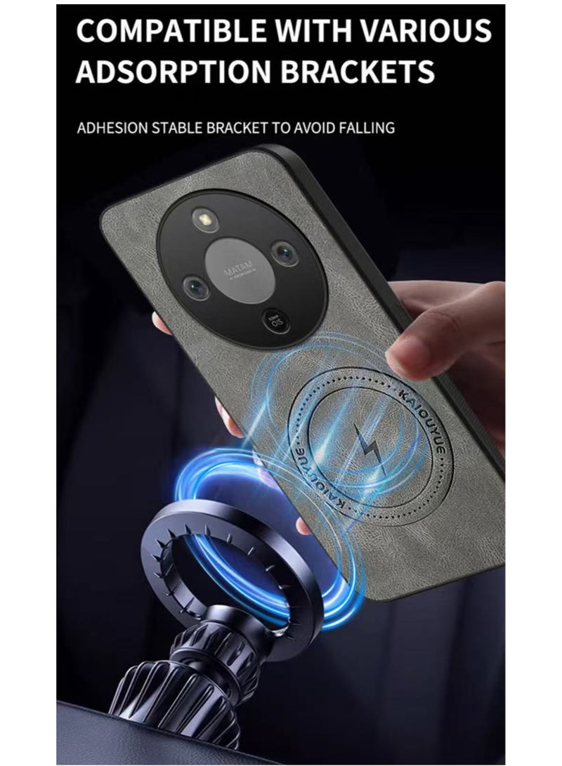 دكينج غطاء هاتف من الجلد الصناعي المغناطيسي لهواوي هونر X9d، متوافق مع غطاء خلفي فاخر وخفيف للغاية باللون الرمادي لهاتف Honor X9d - Image 3