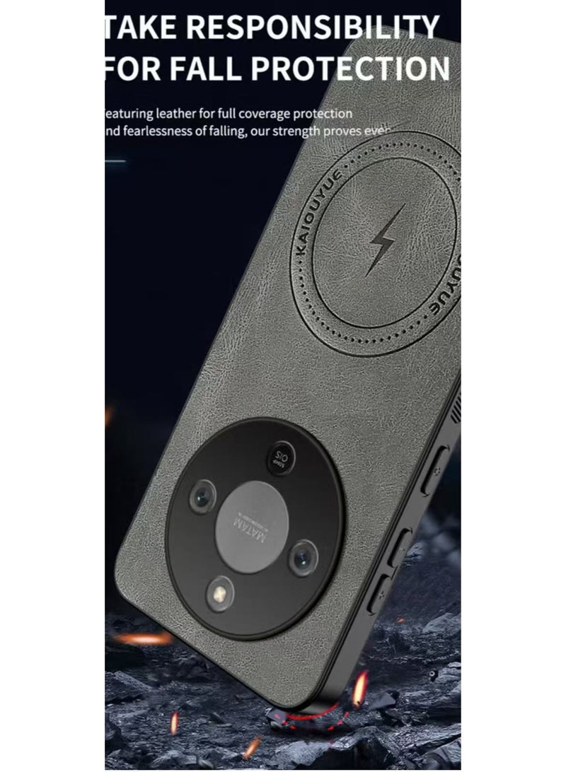 دكينج غطاء هاتف من الجلد الصناعي المغناطيسي لهواوي هونر X9d، متوافق مع غطاء خلفي فاخر وخفيف للغاية باللون الرمادي لهاتف Honor X9d - Image 4