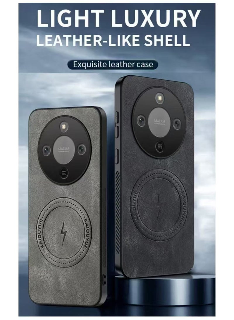 دكينج غطاء هاتف من الجلد الصناعي المغناطيسي لهواوي هونر X9d، متوافق مع غطاء خلفي فاخر وخفيف للغاية باللون الرمادي لهاتف Honor X9d - Image 5