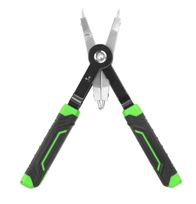 HURRICANE 8" Quick Turn Snap Ring Pliers with Interchangeable Tips, Straight and 90Â° Curved Tips, HRC40-45 Hardness, Includes 4 Pairs of Tips for Precision Work, Ideal for Car Repair & Construction - Image 1