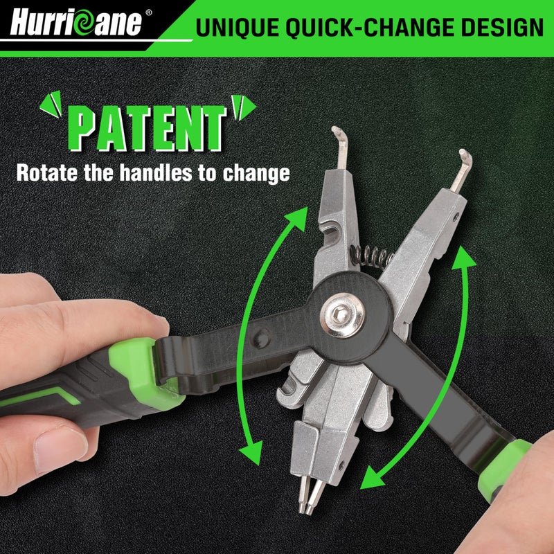 HURRICANE 8" Quick Turn Snap Ring Pliers with Interchangeable Tips, Straight and 90Â° Curved Tips, HRC40-45 Hardness, Includes 4 Pairs of Tips for Precision Work, Ideal for Car Repair & Construction - Image 3