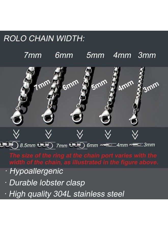 SANNYRA 5mm 16 To 38In Stainless Steel Rolo Chain Necklace Crude Chain Necklace for Men Women Jewelry, 24 Inches, Stainless Steel, No Gemstone - Image 3