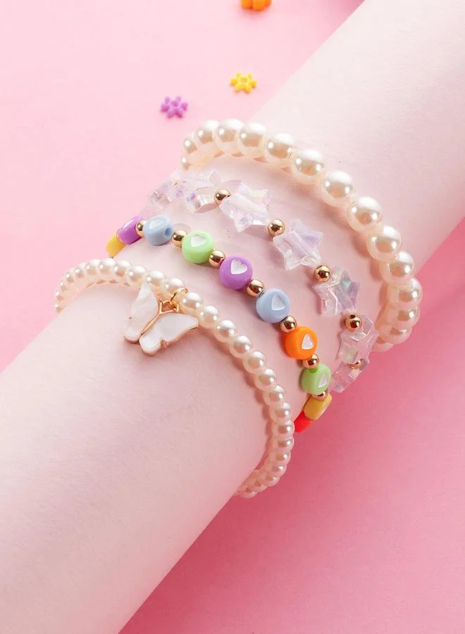 Pack of 4 - Multi-Color Pearl and Charm Bracelet