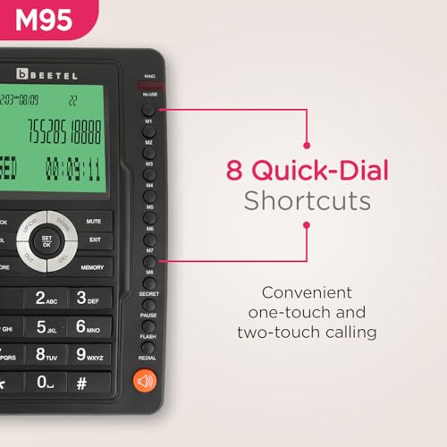 Beetel M95 CLI Landline with 16 Digit Large LCD Display,Two-way Speaker Phone,LED indication,8 single & 10 Double touch Memory,Ringer Vol control,Alarm,Baby Call Function,Desktop/Wall Mountable(Black) - Image 3
