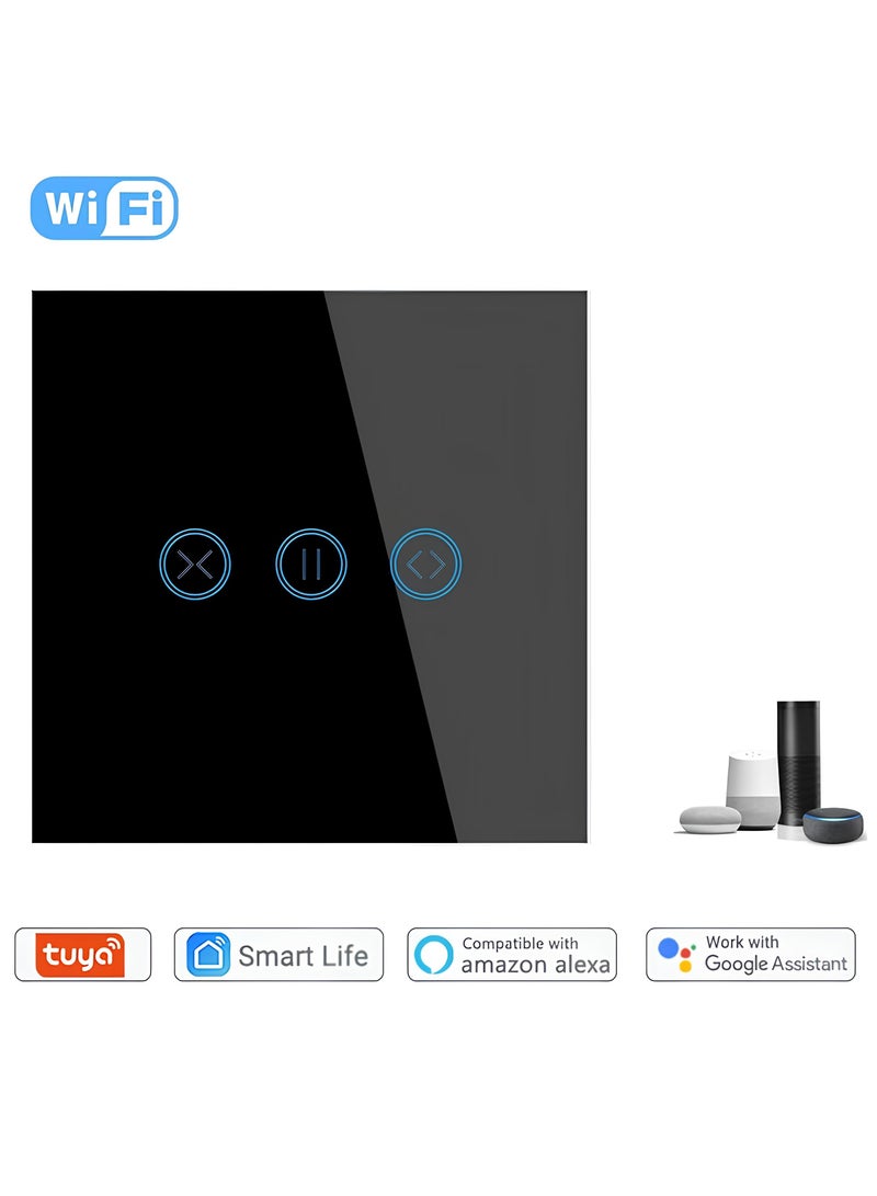 Smart WiFi Curtain Switch with Touch Glass Panel, Neutral Wire Required, Compatible with Alexa and Google Home, Touch & App Remote Control, Timing Function & Voice Control (Black) - Image 2