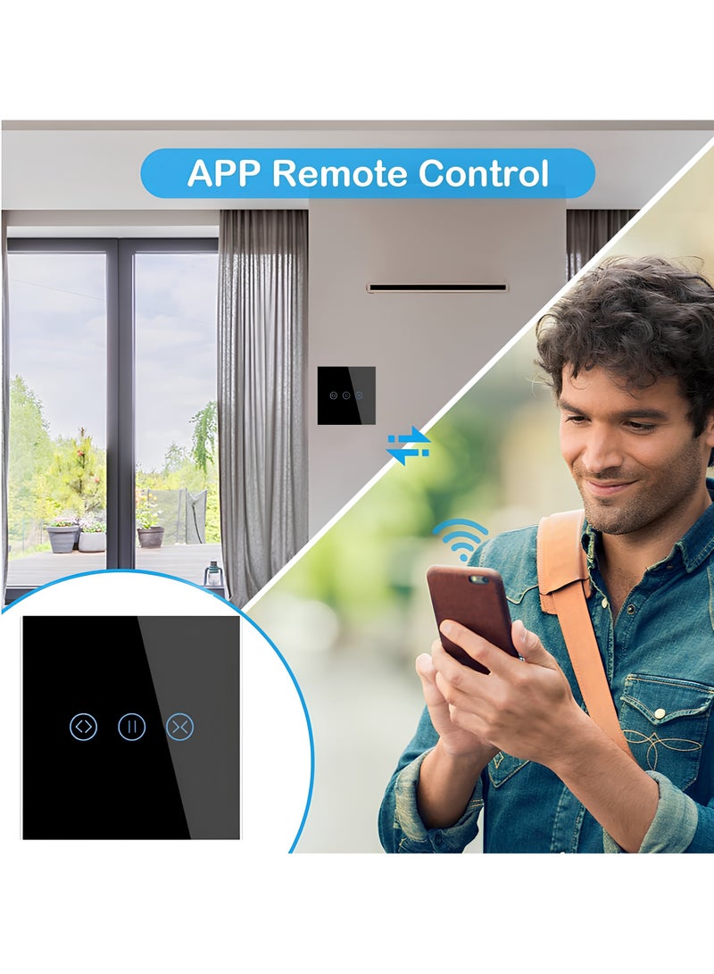 Smart WiFi Curtain Switch with Touch Glass Panel, Neutral Wire Required, Compatible with Alexa and Google Home, Touch & App Remote Control, Timing Function & Voice Control (Black) - Image 5