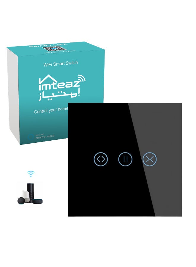 Imteaz Smart WiFi Curtain Switch with Touch Glass Panel, Neutral Wire Required, Compatible with Google Home, Touch & App Remote Control, Timing Function & Voice Control (Black) - Image 1