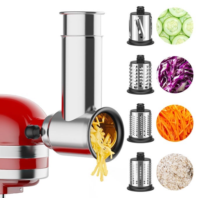 STAINLESS STEEL SLICER SHREDDER ATTACHMENT FOR KITCHENAID STAND MIXER CHEESE GRATER SALAD MAKER ACCESSORIES FOR KITCHENAID MIXER GRINDING POWDER WITH 4 BLADES BY