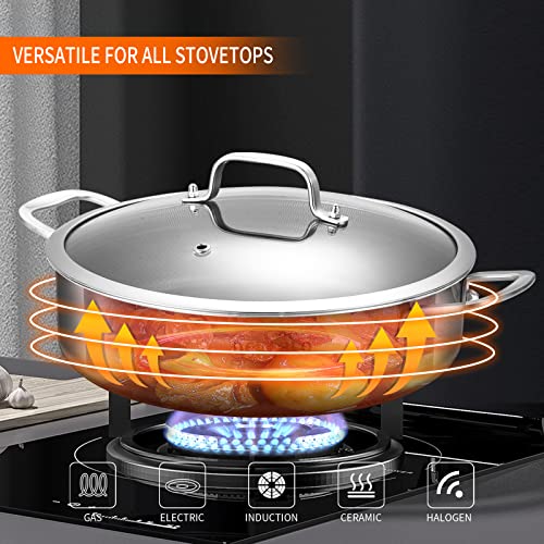 DELARLO Frying Pan,12 inch Skillet with lid,Tri-Ply Stainless Steel Saute Pan 6QT,Dishwasher-Friendly,Stay-Cool Handles,Oven-Safe Up to 660℉ - Image 4