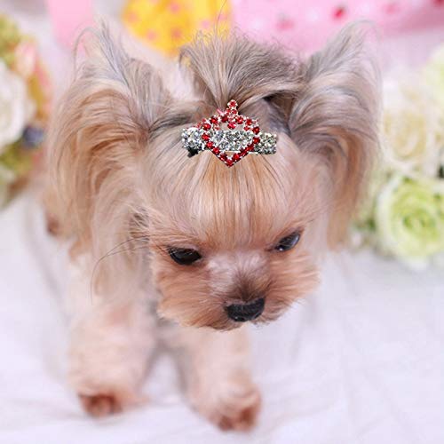 Emily Pets Heart with Stone Hair Clips Crystal Pet Hairpin Cute Hair Clips for Cats Dogs Pet Hair Grooming Pet Hair Accessories Red - Image 2