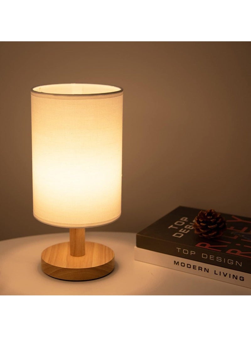 DUNISO Bedside Table Lamp, USB Switch Cable LED Bedrooms Lamps, Nightstand Desk Lamp, Minimalist Solid Wood Round Base With Fabric Shade - Image 1