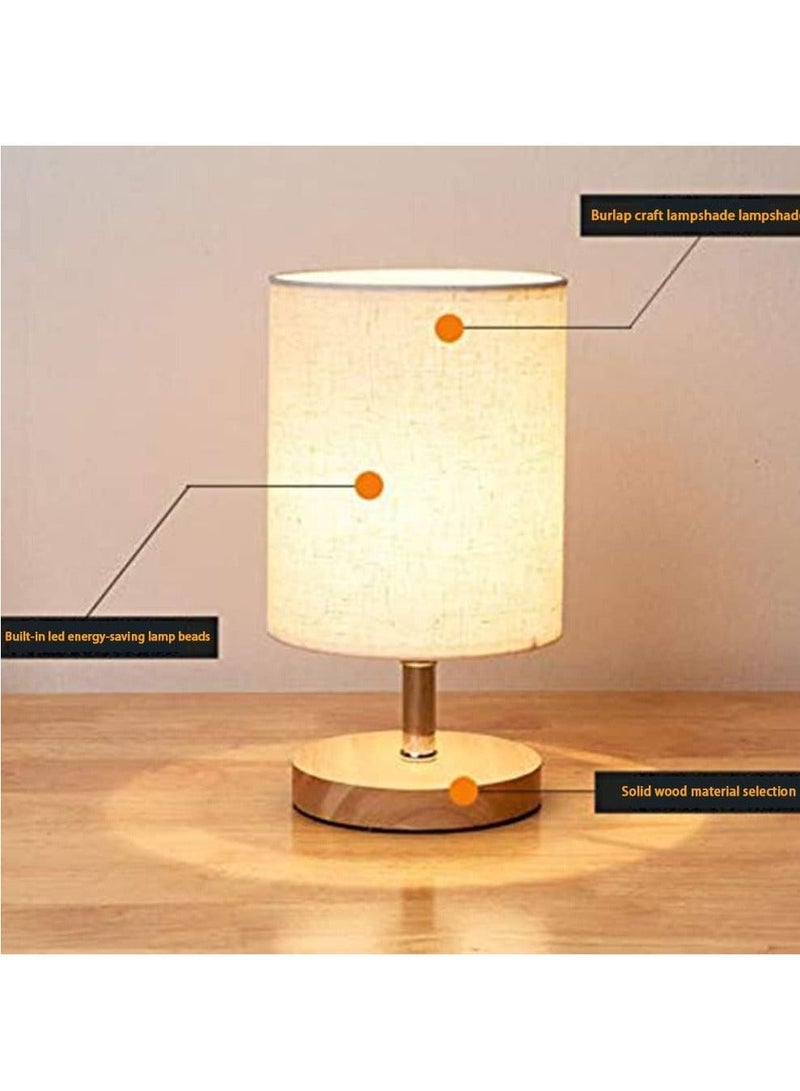 DUNISO Bedside Table Lamp, USB Switch Cable LED Bedrooms Lamps, Nightstand Desk Lamp, Minimalist Solid Wood Round Base With Fabric Shade - Image 5