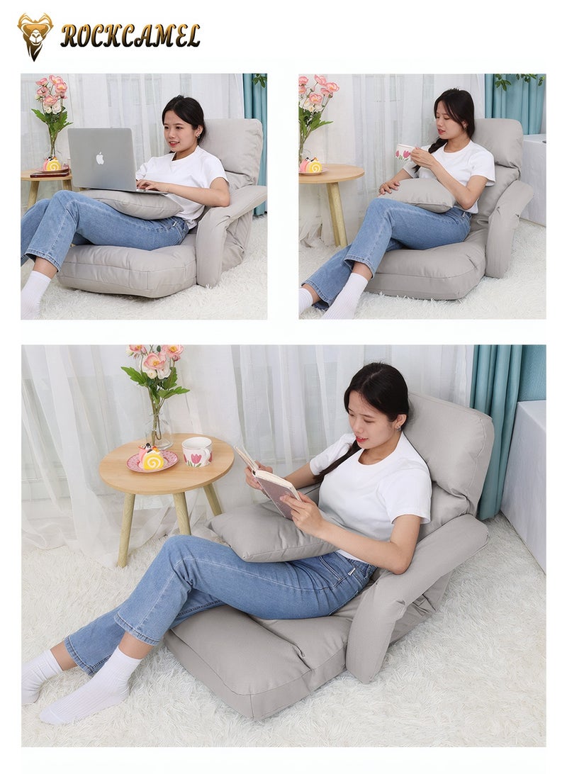 ROCKCAMEL Oversized Floor Sofa Chair 125*62*16cm, Multi-Level Adjustable Lazy Lounger, Tech Cloth Fabric, Independent Removable & Washable Inner Liner, Floor Leisure Chair with Cushion, Ideal for Reading, Nursing, Office Use, Off White - Image 2