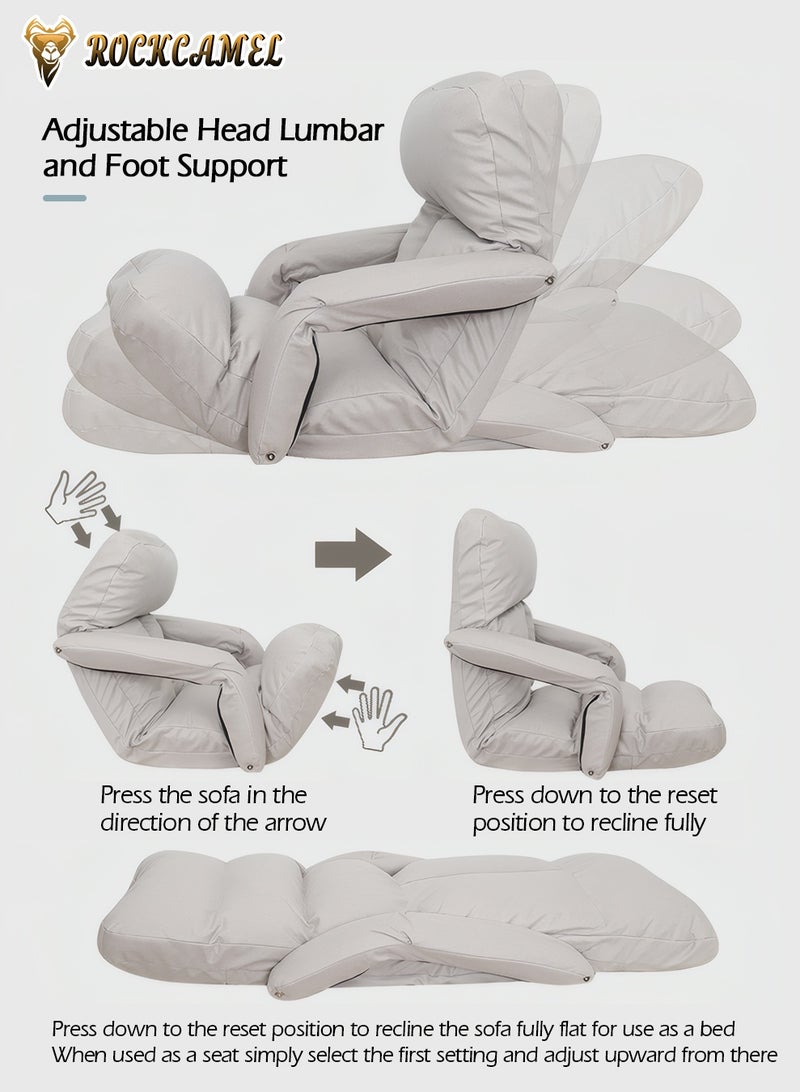 ROCKCAMEL Oversized Floor Sofa Chair 125*62*16cm, Multi-Level Adjustable Lazy Lounger, Tech Cloth Fabric, Independent Removable & Washable Inner Liner, Floor Leisure Chair with Cushion, Ideal for Reading, Nursing, Office Use, Off White - Image 3