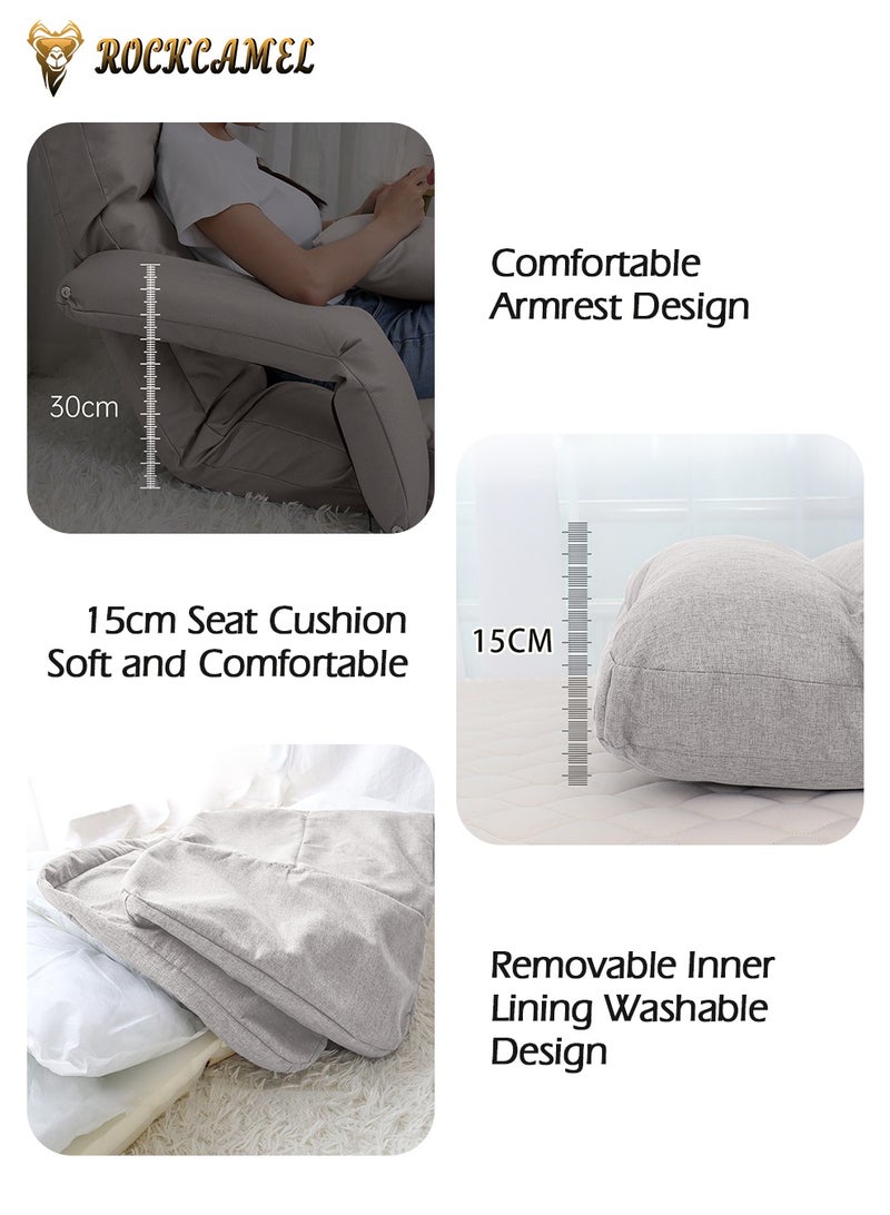ROCKCAMEL Oversized Floor Sofa Chair 125*62*16cm, Multi-Level Adjustable Lazy Lounger, Tech Cloth Fabric, Independent Removable & Washable Inner Liner, Floor Leisure Chair with Cushion, Ideal for Reading, Nursing, Office Use, Off White - Image 5