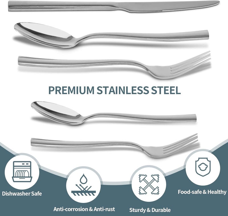 Briout Silverware Set for 8 Briout 40 Piece Flatware Cutlery Set Stainless Steel Luxury Square Tableware Thick Knife Fork Spoon for Home Kitchen Restaurant Wedding Mirror Polished Dishwasher Safe - Image 3