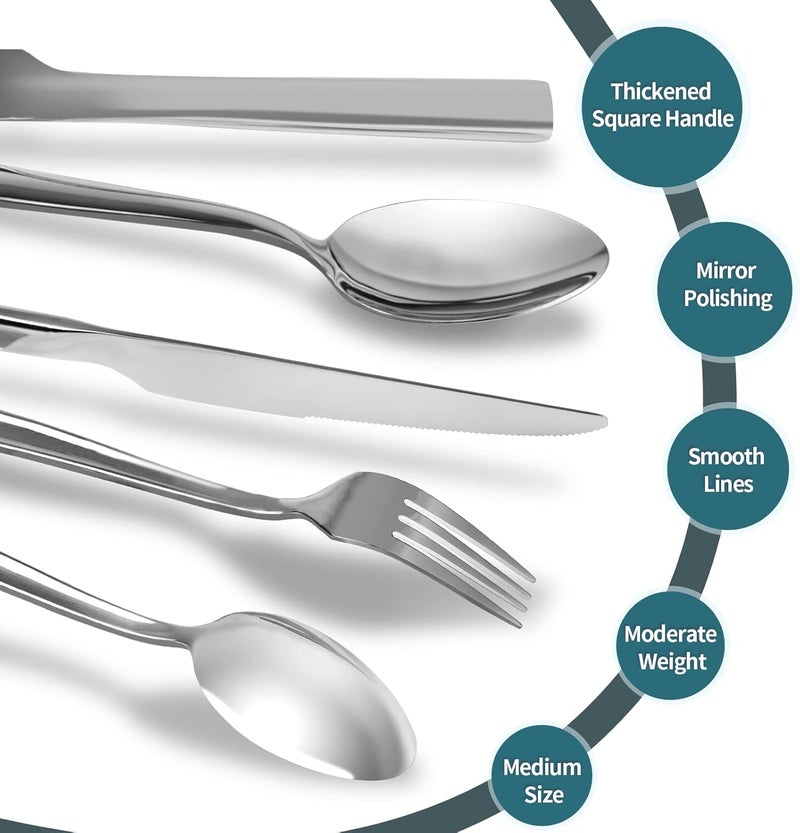 Briout Silverware Set for 8 Briout 40 Piece Flatware Cutlery Set Stainless Steel Luxury Square Tableware Thick Knife Fork Spoon for Home Kitchen Restaurant Wedding Mirror Polished Dishwasher Safe - Image 4