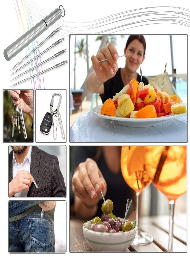 ORAPICH 4 Pieces Titanium Toothpicks Set With Stainless Toothpick Holder for Keychain-Portable Outdoor Non-Toxic Reusable Toothpicks- Ideal for Camping, Fruit Picks,Pill Container- Great Christmas Giveaways - Image 2