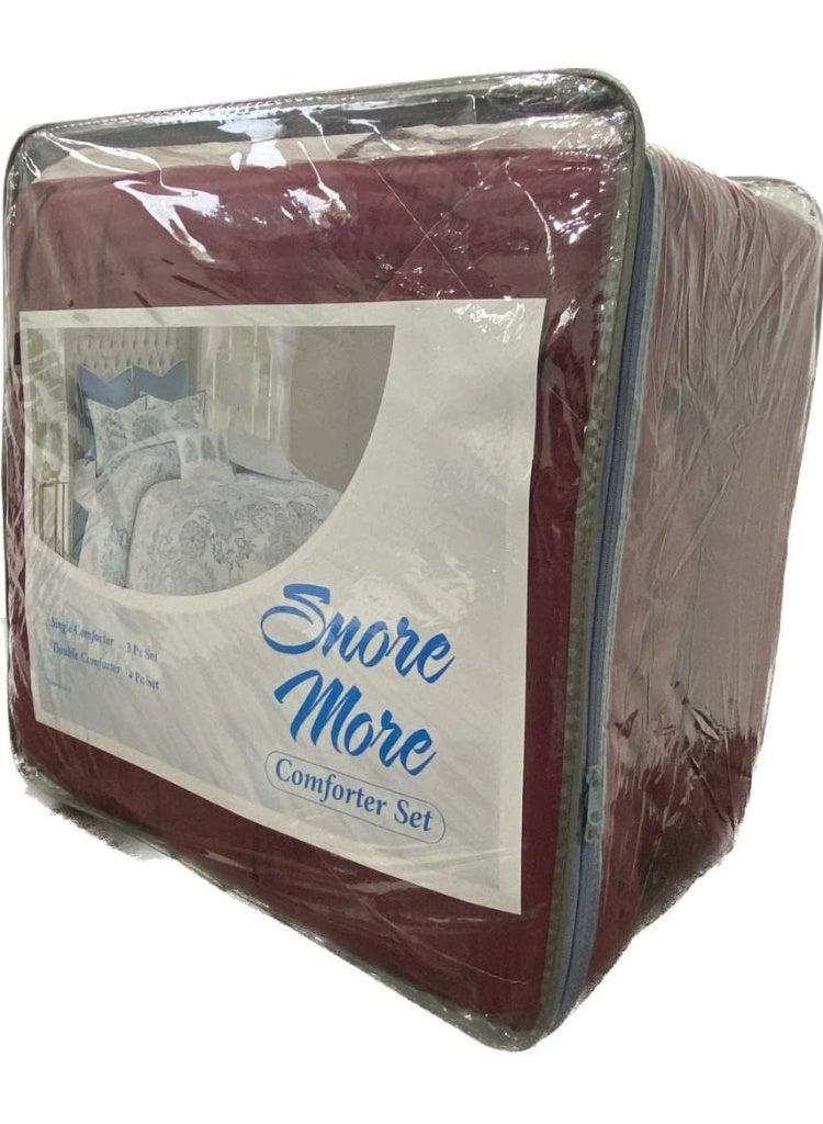 4 Pieces Bedding Comforter Set, 220 X 240 cm - 250 GSM 3-Pcs Solid Quilted Bed Set, Polyster Fabric - 1 Comforter, 1 Flat Sheet and 2 Pillow Cover, Maroon - Image 2