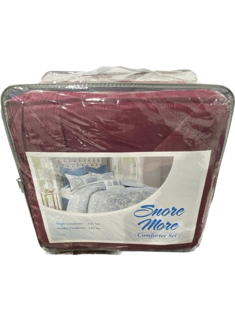 4 Pieces Bedding Comforter Set, 220 X 240 cm - 250 GSM 3-Pcs Solid Quilted Bed Set, Polyster Fabric - 1 Comforter, 1 Flat Sheet and 2 Pillow Cover, Maroon - Image 3