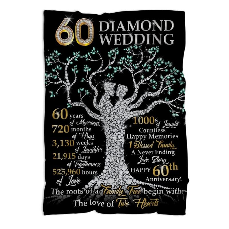 بطانية الذكرى الستين - مقاس 50 × 60 بوصة من الفانيلا الناعمة - هدية الزفاف الماسي المخصصة - بطانية صوف خفيفة للأزواج - Image 1