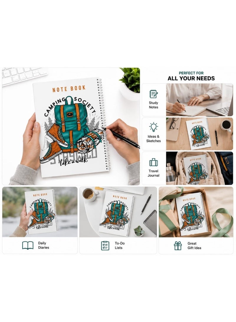 كشكول سلك 100 ورقة ورق ابيض  بتصميم أنيق وعصري - مثالي للكتابة، الرسم، والتدوين - غلاف فني عالي الجودة طويل - Image 3