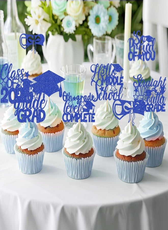 RUBOAOA 2026 Graduation Cupcake Toppers, 40 Pcs 6th Grade Graduation Cupcake Toppers, Blue Glitter Congrats Grad Cake Decor for Middle School Graduation Celebrations End of School Year Gatherings - Image 5