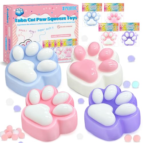 XPQKDC Stress Relief Toy Taba Cat Paw 4Pcs Squeeze Toy Paw Cute Sensory Toys Handmade Soft Silicone Sticky Toys Bouncy Stress and Relaxation Toy Stretchable Springy Cat Paw Gifts for 310 Year Old Girl - Image 1
