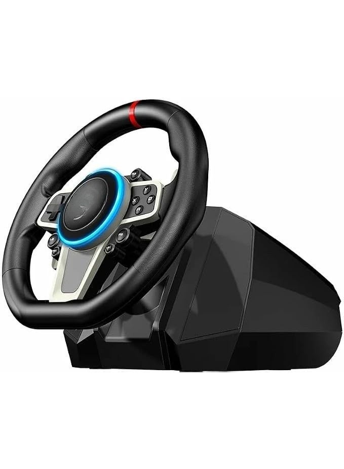 طقم عجلة قيادة ألعاب سباقات مع دواسات، دوران 270 درجة، تقنية مستشعر Hall، اهتزاز Rumble، إضاءة RGB، تحكم قابل للبرمجة للكمبيوتر وأجهزة الألعاب - Image 4