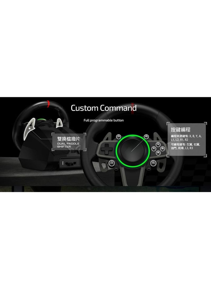 طقم عجلة قيادة ألعاب سباقات مع دواسات، دوران 270 درجة، تقنية مستشعر Hall، اهتزاز Rumble، إضاءة RGB، تحكم قابل للبرمجة للكمبيوتر وأجهزة الألعاب - Image 2