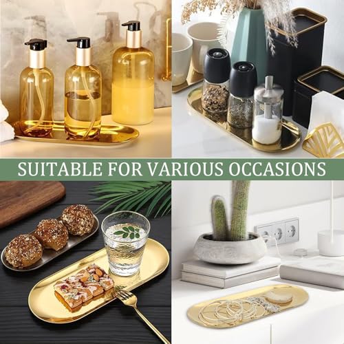 Obtheleg 2pcs Golden Decorative Trays, Gold Stainless Steel Trinket Tray, Oval Jewelry Dish Cosmetics Organizer, Bathroom Vanity Tray for Dresser Counter, Perfume Ring Key Organizer Trays (Normal) - Image 5