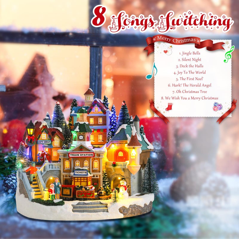 taman Christmas Village Houses - Musical Collectible Buildings with Moving Train Warm Light Ornaments for Christmas Holiday Decorations - Image 3