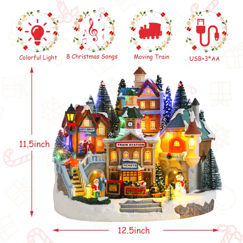 taman Christmas Village Houses - Musical Collectible Buildings with Moving Train Warm Light Ornaments for Christmas Holiday Decorations - Image 4