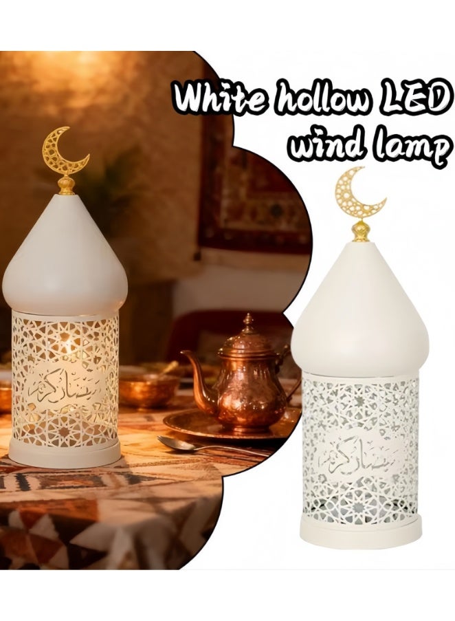 LED Metal Lantern Lamp, Decorative Hollow Candle Holder, Farmhouse Style Lighting with Flickering Effect, Home Decor Accent for Desk Shelf Mantel, Festive Thanksgiving Ornament, Office Tabletop (FD778-M) - Image 2