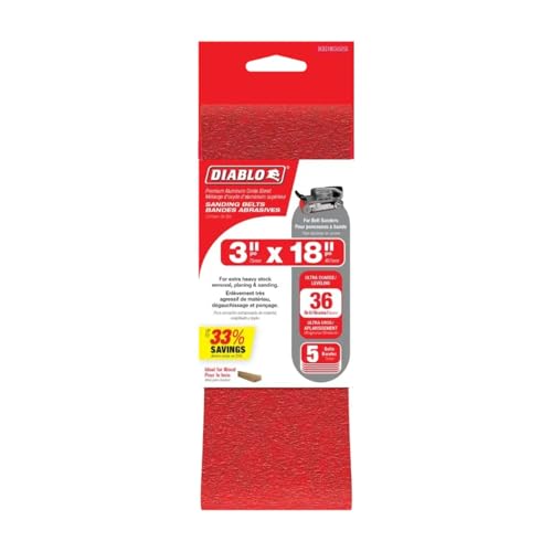 Diablo Sanding Belt for Belt Sanders in Wood, Metal and Plastics - 3"x18", 36-Grit, Ultra Coarse, Zirconium Blend, 5-Pack - DCB318036S05G - Image 2