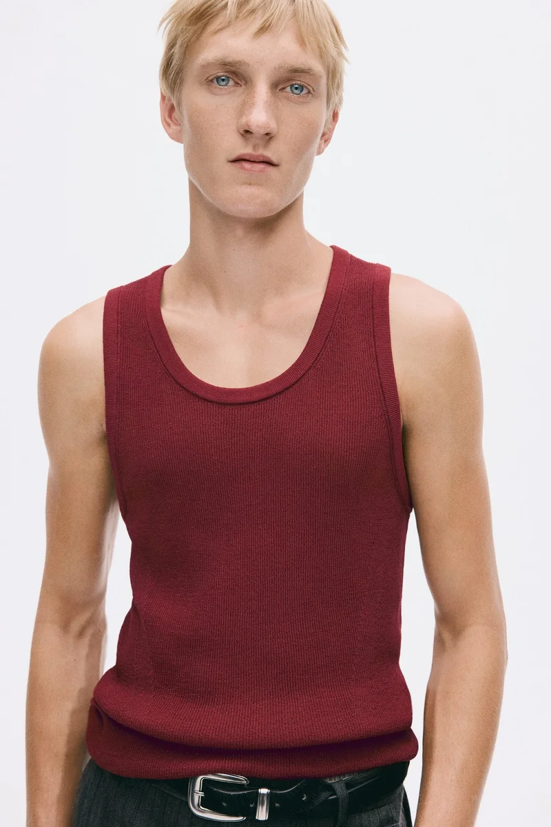 Slim Fit Ribbed wool-blend vest top
