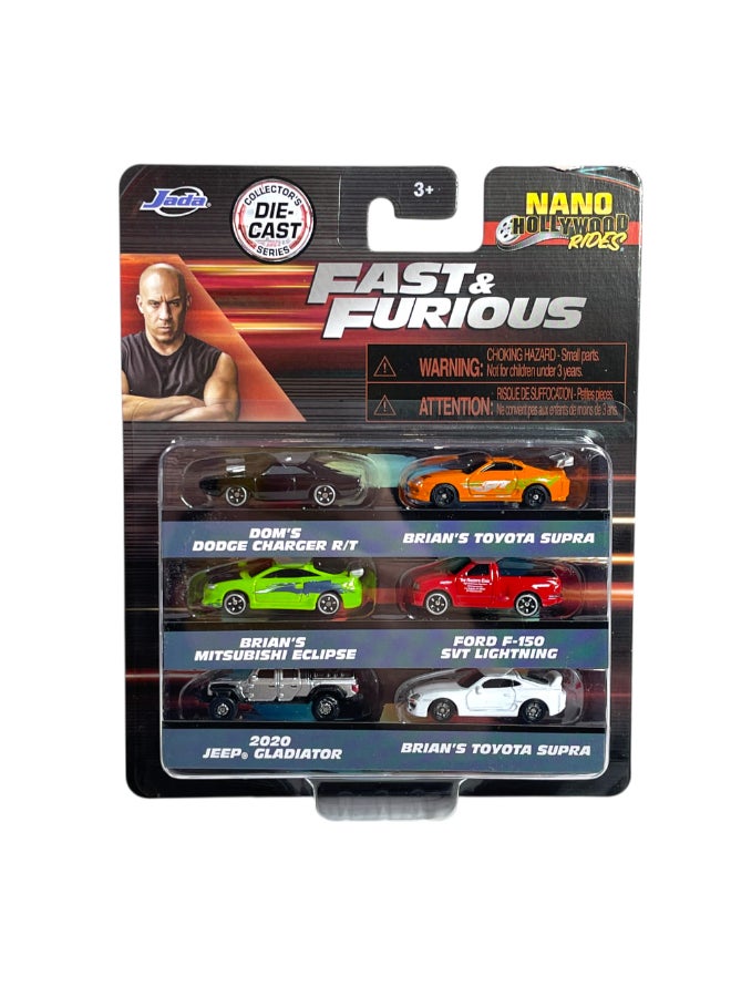 Jada Nano Hollywood Rides Fast & Furious Die-cast Vehicle Set (Pack of 6, 4.2 cm) - Image 1