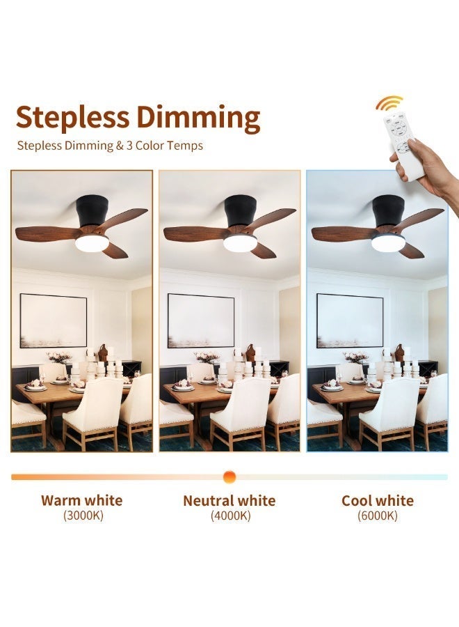 Modern Flush-Mount Ceiling Fan Light – Ultra-Quiet DC Inverter Motor, 24-Inch Design for Low Ceilings, 6-Speed ​​Control & Stepless Color Temperature Adjustment, Reversible Airflow for All Seasons, Walnut-Finish ABS Blades – Ideal for Bedrooms & Home Offices - Image 4