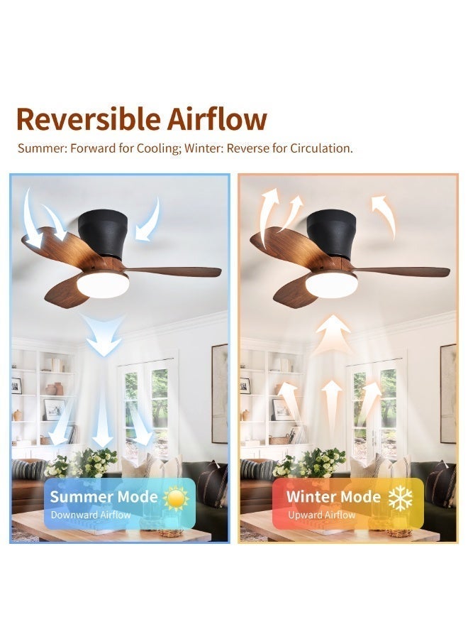 Modern Flush-Mount Ceiling Fan Light – Ultra-Quiet DC Inverter Motor, 24-Inch Design for Low Ceilings, 6-Speed ​​Control & Stepless Color Temperature Adjustment, Reversible Airflow for All Seasons, Walnut-Finish ABS Blades – Ideal for Bedrooms & Home Offices - Image 5