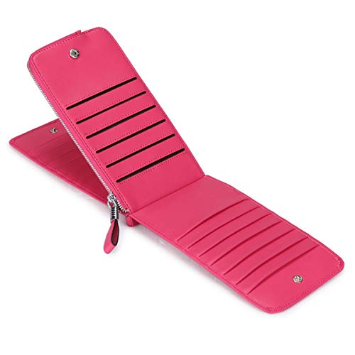 JEEBURYEE Women's Genuine Leather Multi Credit Card Holder Wallet RFID Blocking Long Bifold Clutch Wallet Ladies Purse with Zipper Pocket Rose Red - Image 4