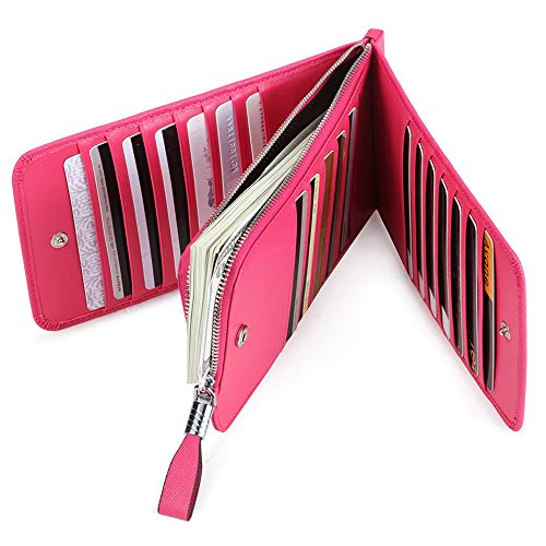 JEEBURYEE Women's Genuine Leather Multi Credit Card Holder Wallet RFID Blocking Long Bifold Clutch Wallet Ladies Purse with Zipper Pocket Rose Red - Image 5