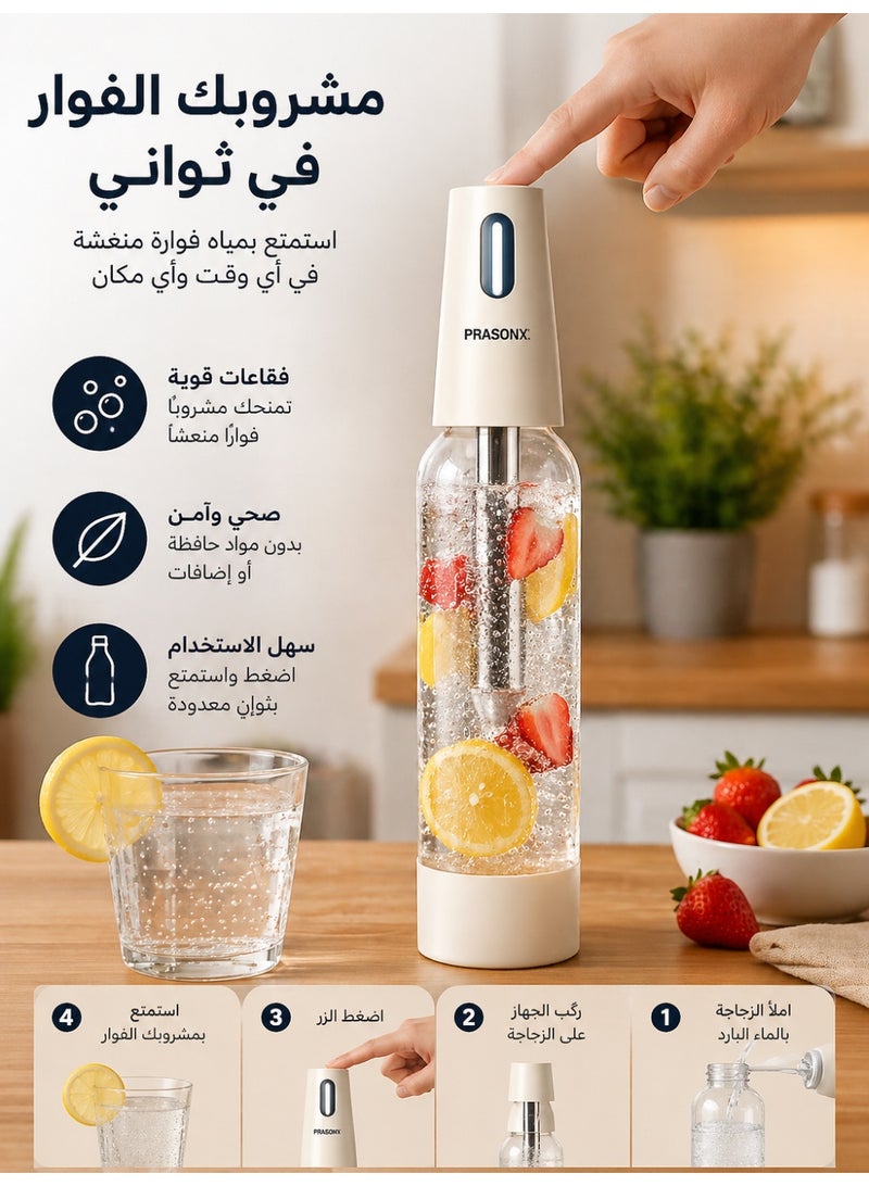 PRASONX Portable Soda Maker Bottle, Sparkling Water Maker, 1L Carbonated Drink Maker with Fruit Infuser, With (10 Capsules) - Image 1