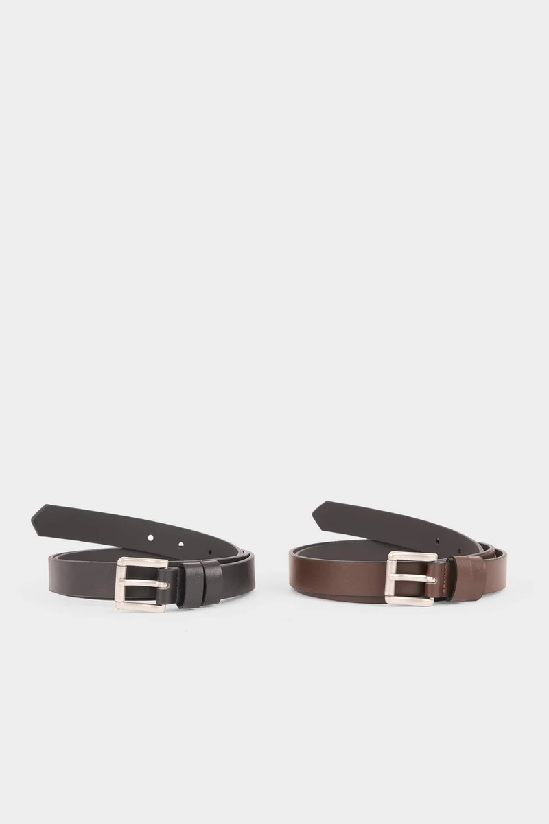 Man Rectangle Clasp Faux Leather Dual Classic Belt