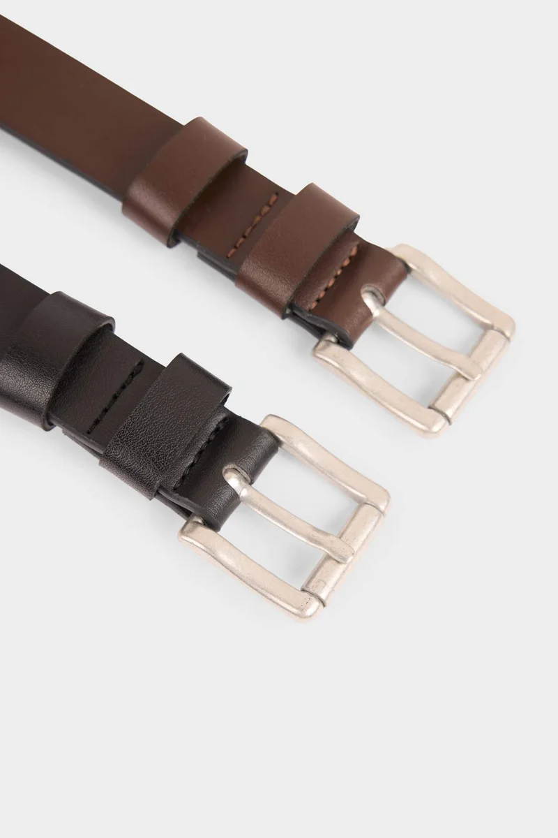 ديفاكتو Man Rectangle Clasp Faux Leather Dual Classic Belt