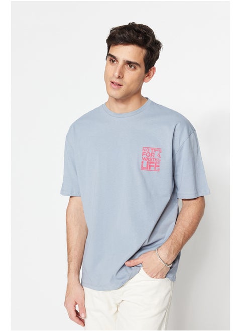 Gray Relaxed/Casual Fit Crew Neck Text Printed 100% Cotton T-Shirt TMNSS21TS1685
