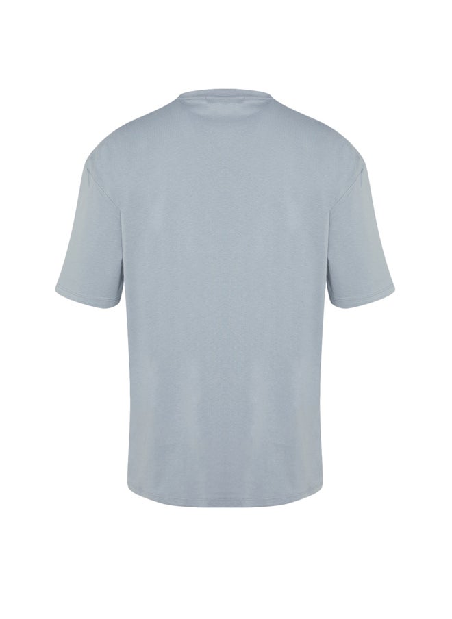 trendyol - Gray Relaxed/Casual Fit Crew Neck Text Printed 100% Cotton T-Shirt TMNSS21TS1685 - Image 1