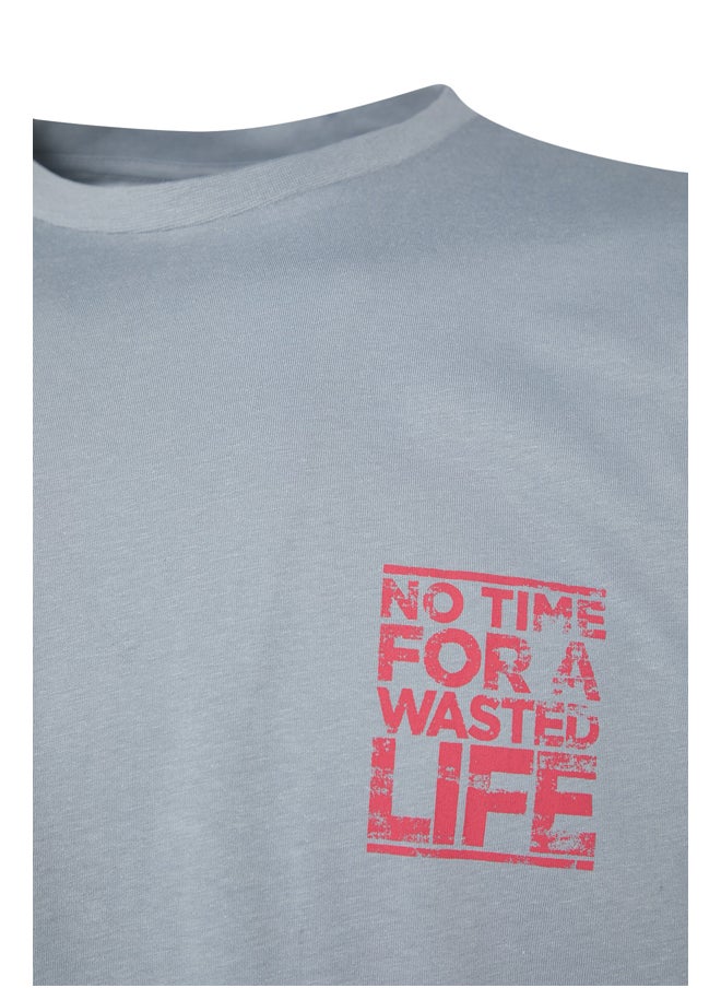 trendyol - Gray Relaxed/Casual Fit Crew Neck Text Printed 100% Cotton T-Shirt TMNSS21TS1685 - Image 1