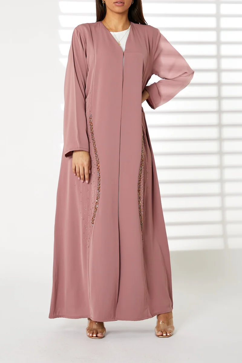 Moistreet Embroidered Open Front Abaya