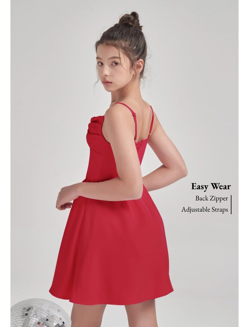 EXARUS Girls Summer Easter Dress Tween Party Dance Spaghetti Strap Birthday Cocktail Teen Junior Wedding HOCO Ruffle Mini Elegant Dresses Red 10 Years - Image 3