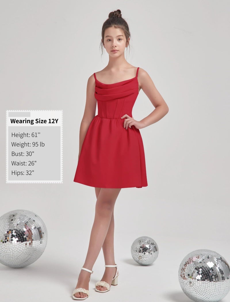 EXARUS Girls Summer Easter Dress Tween Party Dance Spaghetti Strap Birthday Cocktail Teen Junior Wedding HOCO Ruffle Mini Elegant Dresses Red 10 Years - Image 5